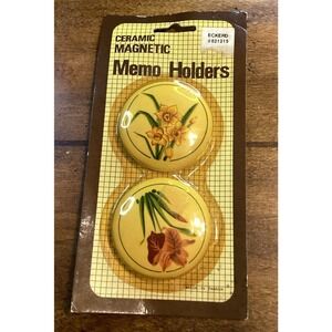 Vintage Ceramic Magnetic Memo Holders Floral kitchen NOS